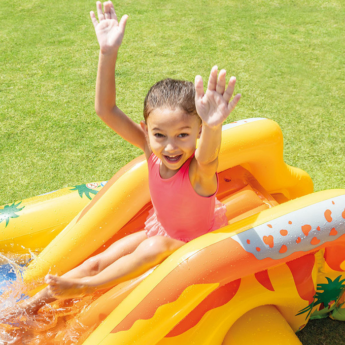 The Magical Dino Island Inflatable Swimming Pool Water Park With Slide And Sprayer