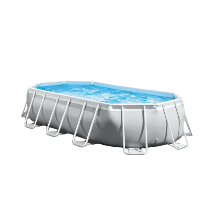 The Light Gray Eclipse Set Above Ground Swimming Oval Pool With Metal Frame Set
