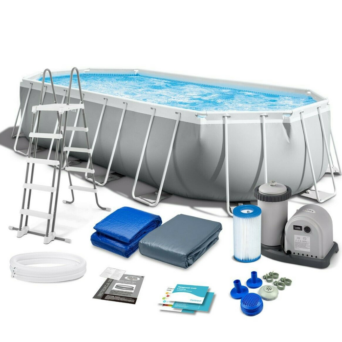 The Light Gray Eclipse Set Above Ground Swimming Oval Pool With Metal Frame Set