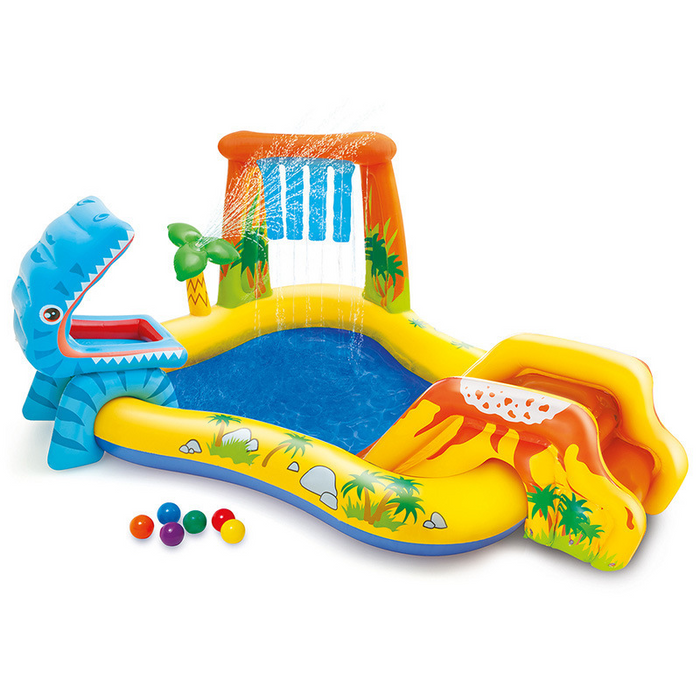 The Magical Dino Island Inflatable Swimming Pool Water Park With Slide And Sprayer